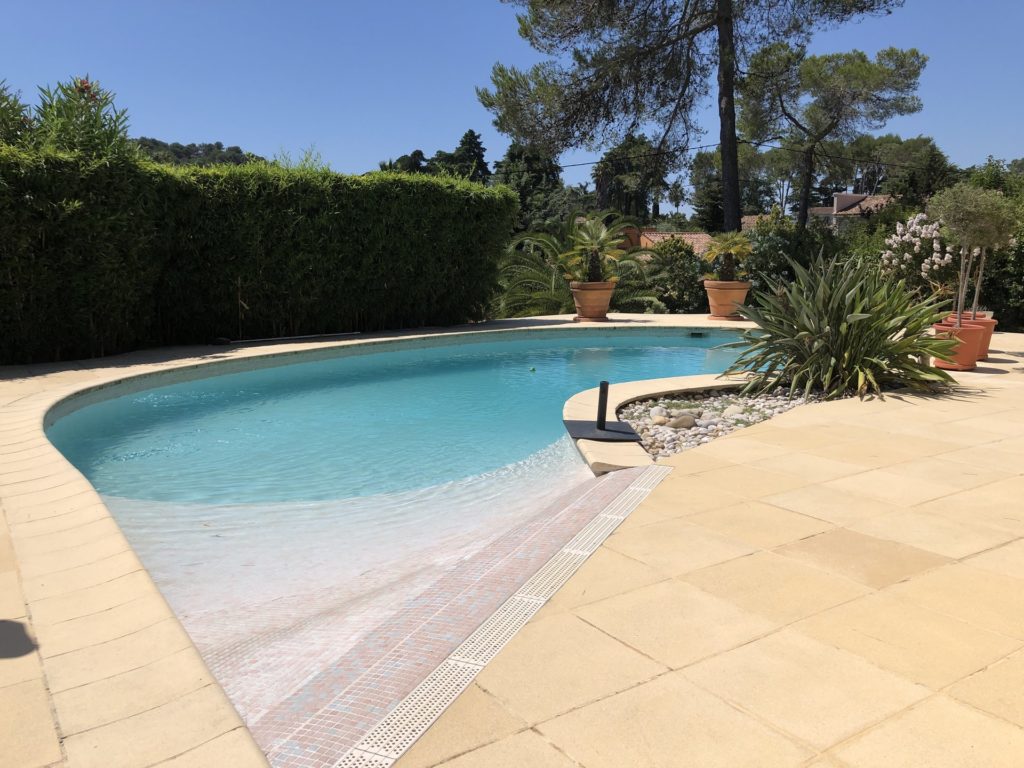 backyard with steps down to pool private villa mougins