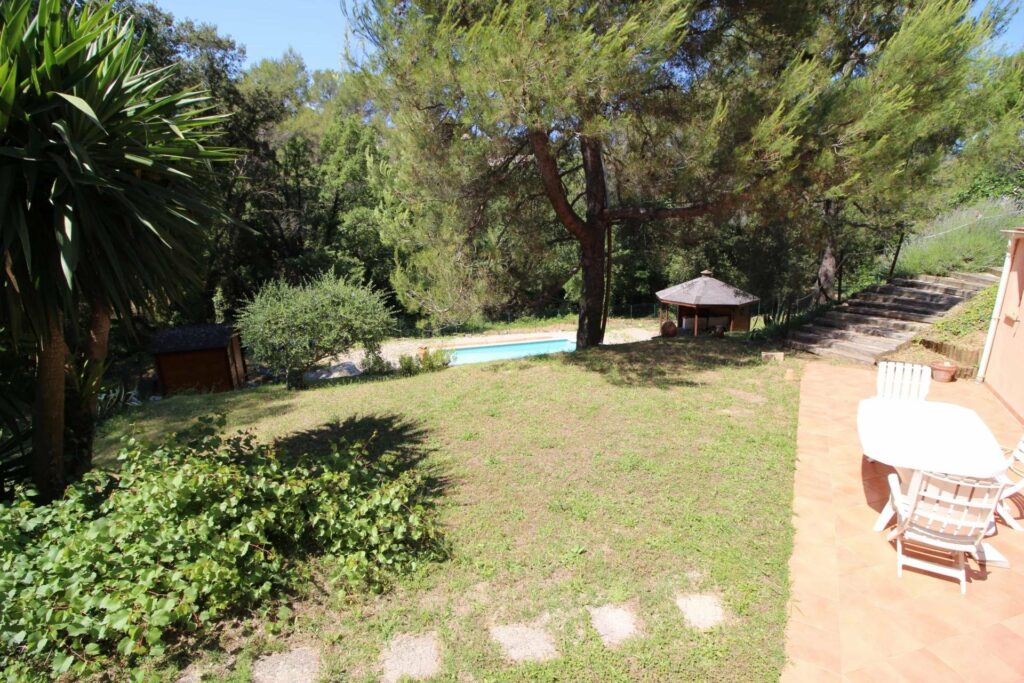large garden with pool and tall trees in south france