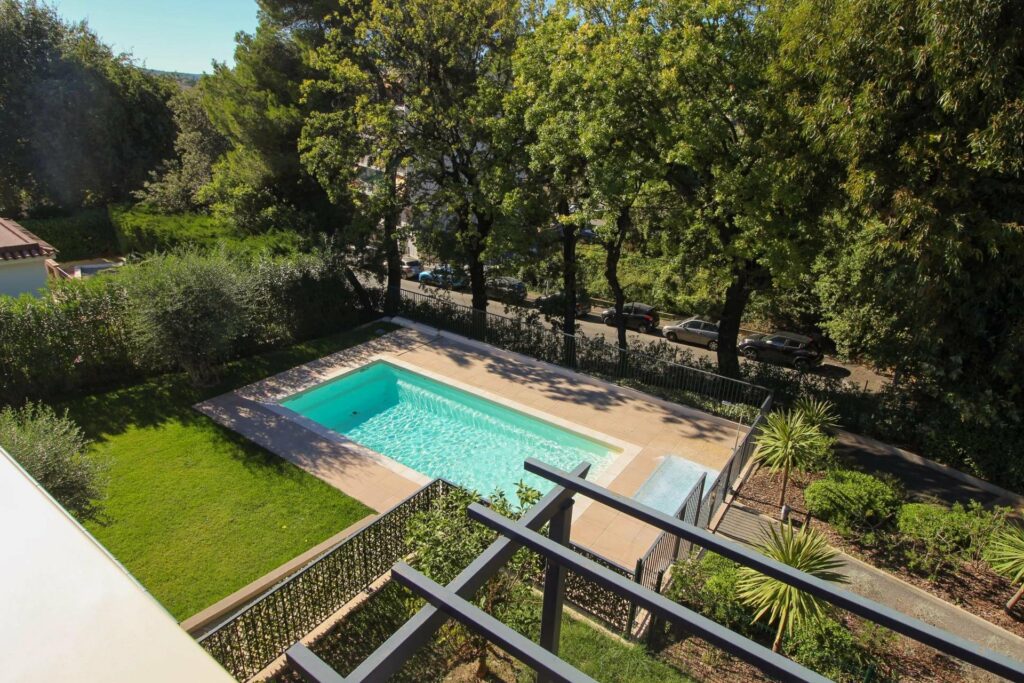 view of pool from terrace and street view in cagnes sur mer