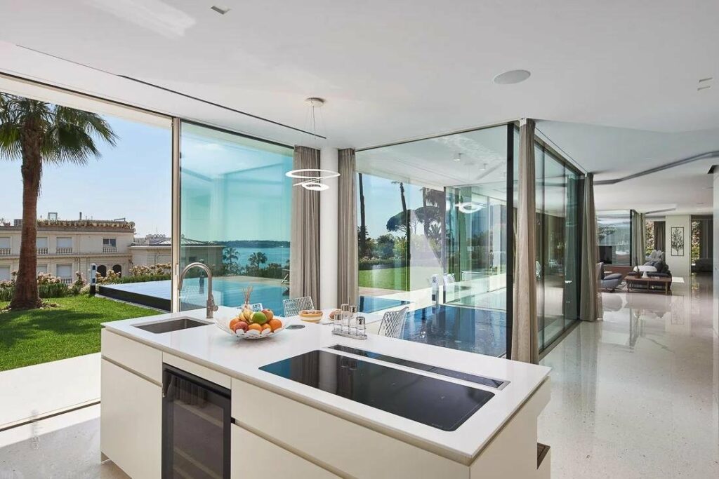 kitchen with modern minimal chic design in cannes villa