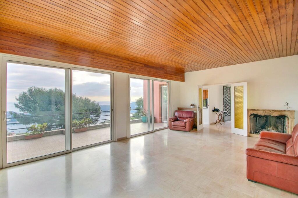 open living room with beige tile floors