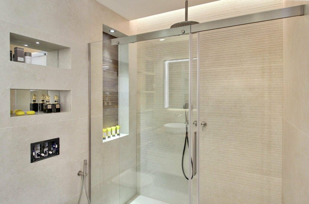 standing shower of modern bathroom