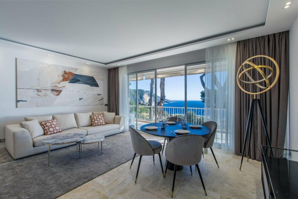chic interior of apartment in villefranche-sur-mer with sea view