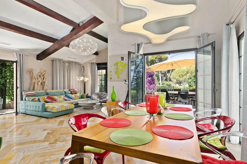 contemporary interior of villa in cap d'antibes with swimming pool