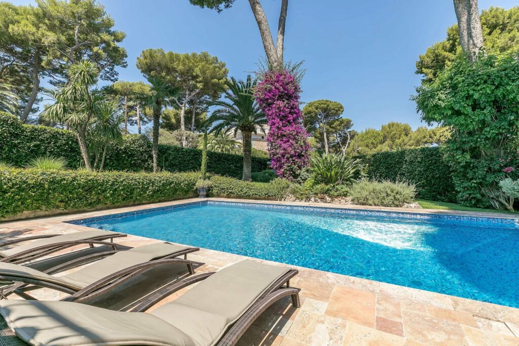 backyard with swimming pool at french riviera home