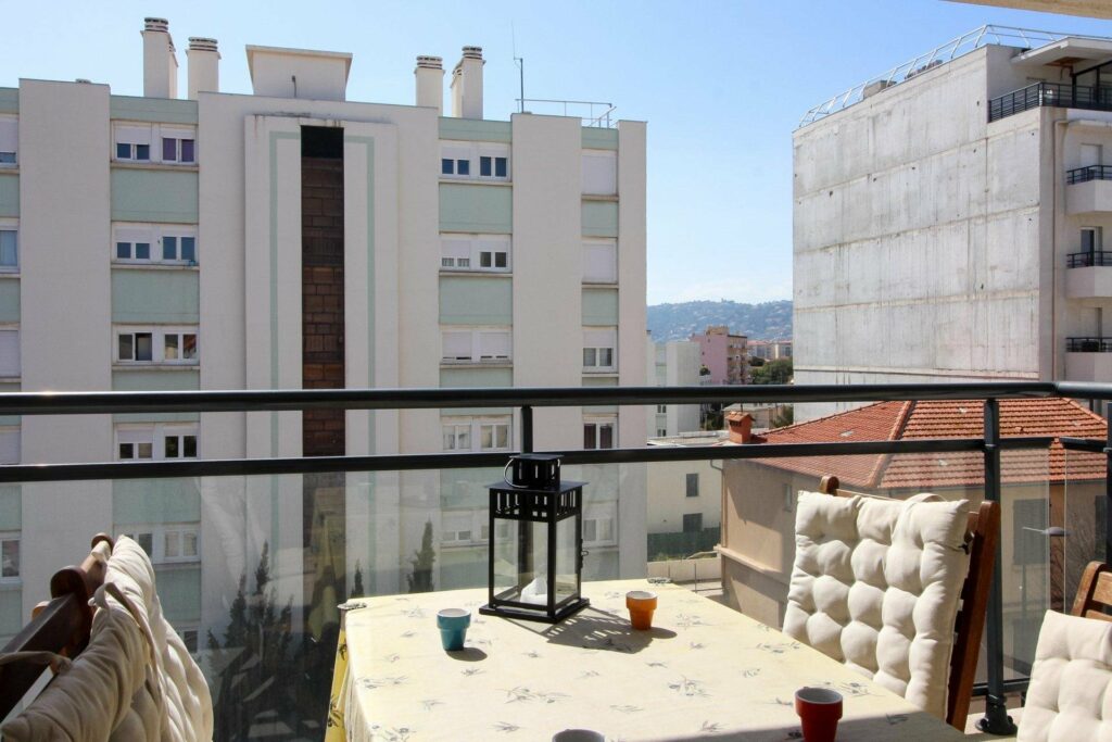 terrace with city view at apartment in Juan les Pins