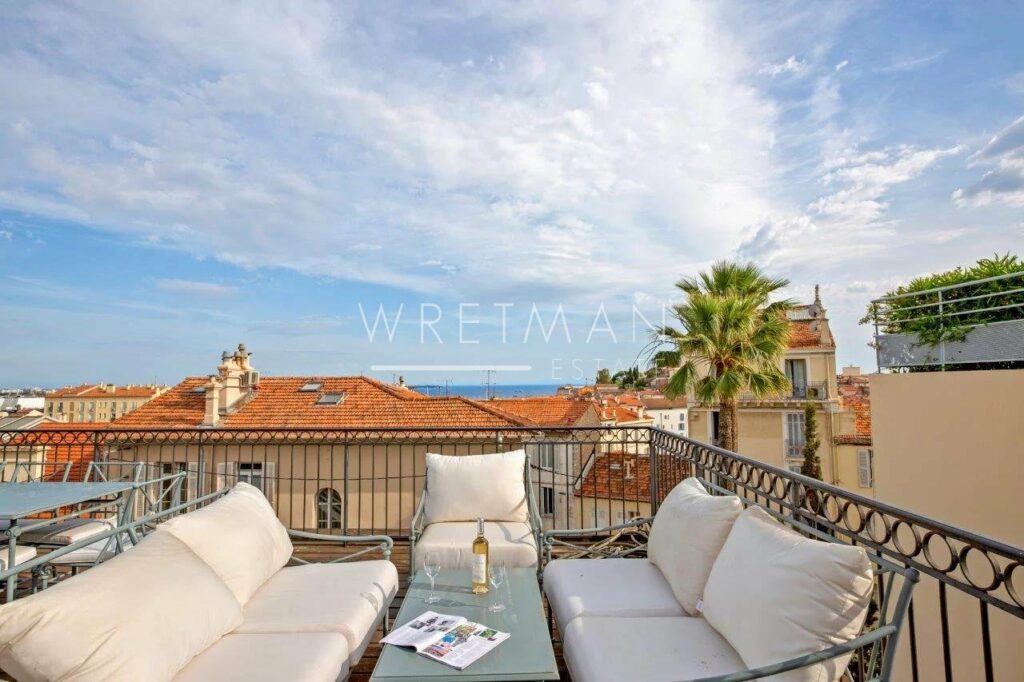 rooftop terrace with sea view at villa for sale in juan les pins